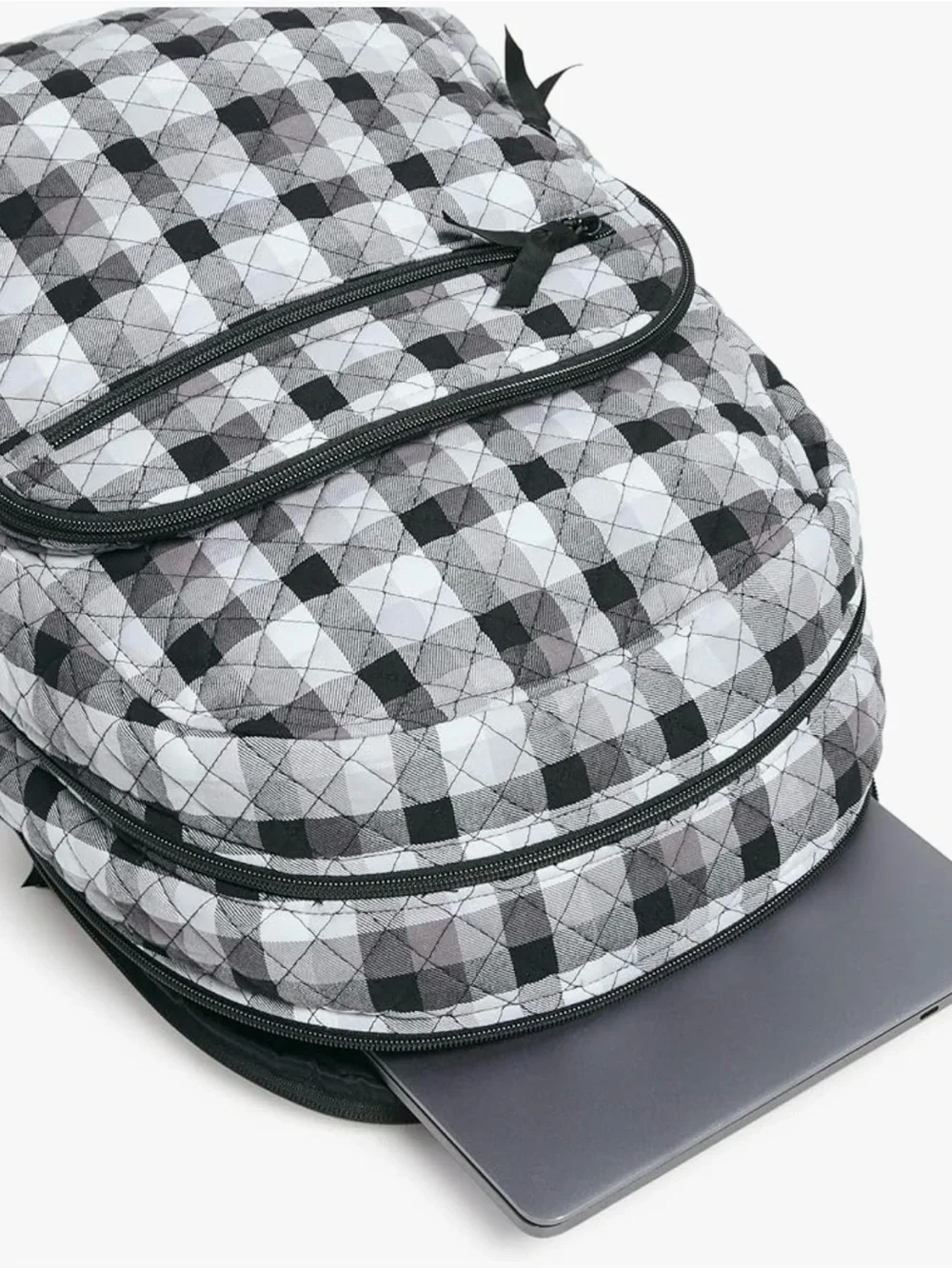 Vera Bradley Cotton Campus Backpack, Kingbird Plaid, One Size Black & White - Picture 12 of 15